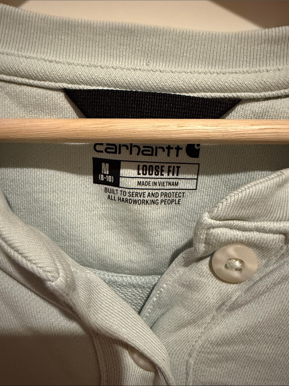 Carhartt Pale Blue Aqua Henley Pullover Sweatshirt - Picture 2 of 6